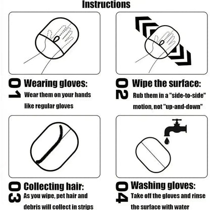 Pet Grooming Gloves with Static Dusting Brush - Dog Cat Hair Remover for Sofa Carpet & Clothes - Multi-Surface Deshedding Gloves